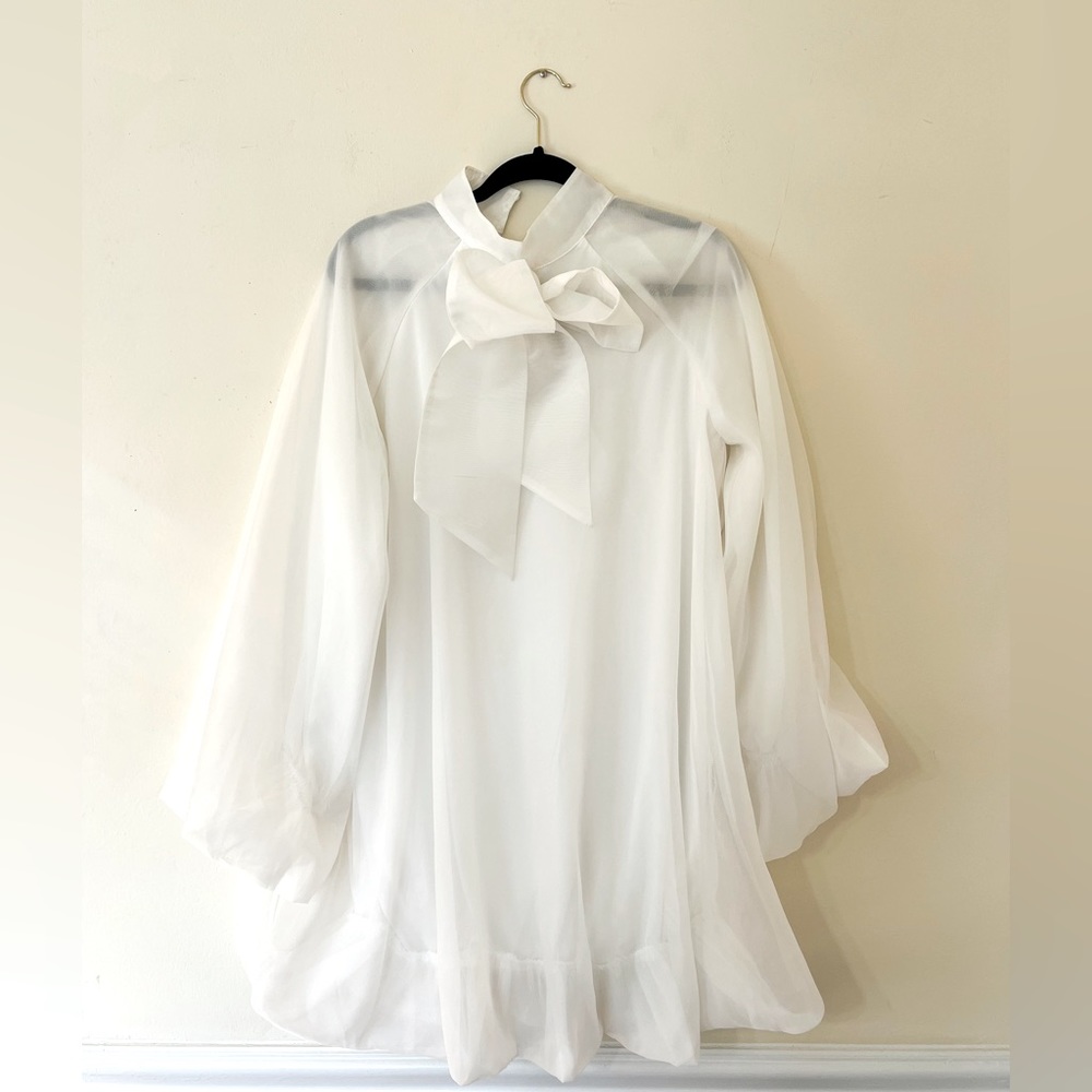 White long sleeve organza cocktail dress